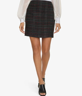 Calvin Klein Women's Plaid Tweed Skirt Black Size 14 MSRP $99