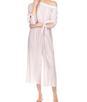 Michael Kors Women's Pink Metallic Striped One Shoulder Jumpsuit, Size L