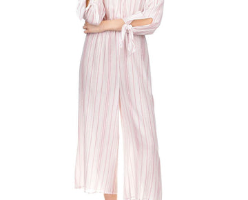 Michael Kors Women's Pink Metallic Striped One Shoulder Jumpsuit, Size L