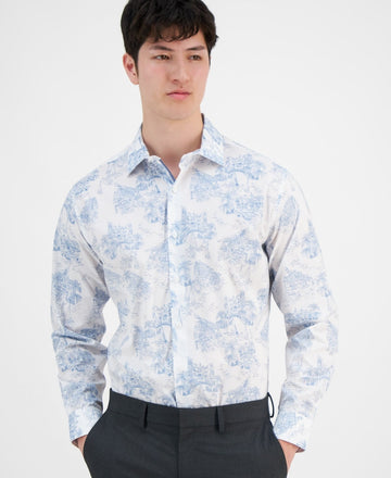Bar III Dress Shirt Men's S 14-14.5 32/33 Multi Slim-Fit Amalfi Scenic Stretch