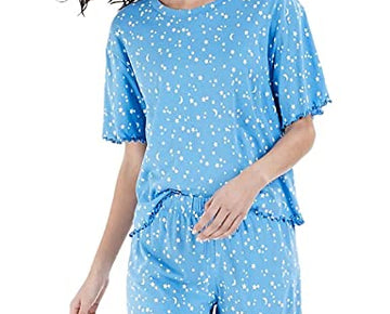 Jenni Crinkle Lettuce-Edge Shorts Pajama Star & Moon (Small) Size S Blue