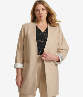 Calvin Klein Plus Size 16W 3/4-Sleeve Open-Front Blazer Beige MSRP $169