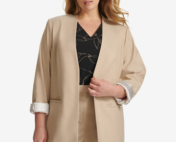 Calvin Klein Plus Size 16W 3/4-Sleeve Open-Front Blazer Beige MSRP $169