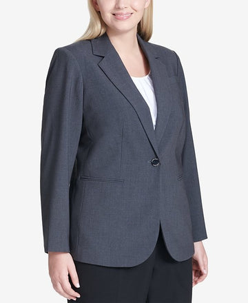 Calvin Klein Plus Size 22W One-Button Blazer Gray MSRP $100