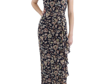 Lauren Ralph Lauren Womens Chiffon Floral Evening Dress Size 18 Navy