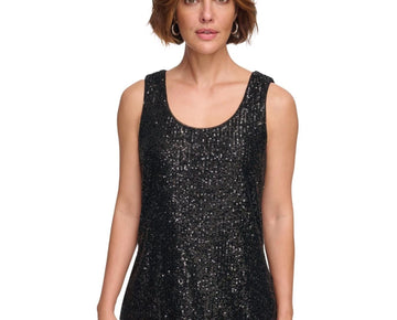 DKNY Women's Sequined Scoop-Neck Sleeveless Tank Top Black Size S MSRP $79