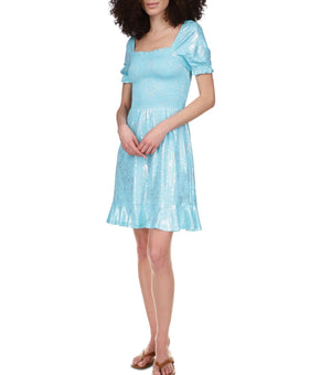 MICHAEL MICHAEL KORS Womens Aqua Metallic Ruffle Hem Square Neck Dress Size XL