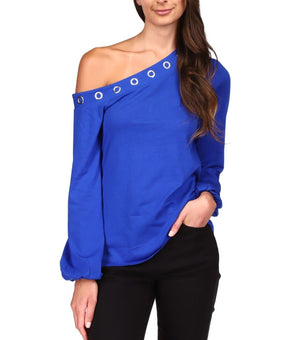 MICHAEL MICHAEL KORS Grommet One-Shoulder Top Blue Size S MSRP $78