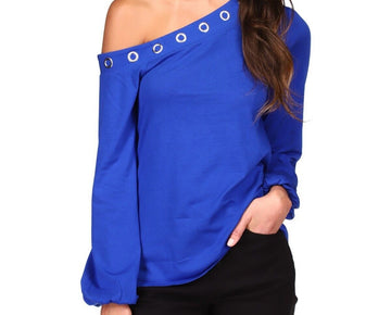 MICHAEL MICHAEL KORS Grommet One-Shoulder Top Blue Size S MSRP $78