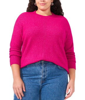 Vince Camuto Plus Size 2X Ribbed-Front Crewneck Sweater Pink MSRP $79