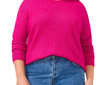 Vince Camuto Plus Size 2X Ribbed-Front Crewneck Sweater Pink MSRP $79