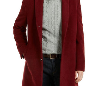 Tommy Hilfiger Men's Addison Wool-Blend Trim Fit Overcoat Red Size 38S MSRP $395