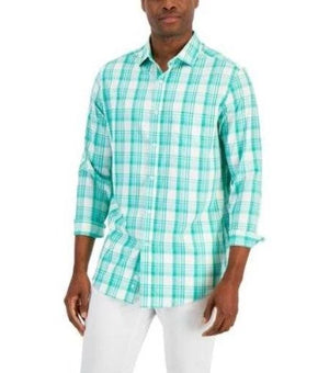 Club Room Shirt Mens Size S Green Plaid Long Sleeve Stretch Woven Button-Up $65