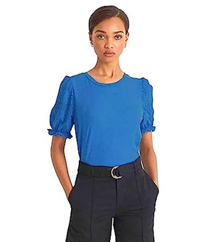 Lauren Ralph Lauren Women's Eyelet Slub Short Sleeve Tee (Size M, Blue Royal)