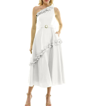 Taylor Women's Ruffled A-Line One-Shoulder Dress White Size 2 MSRP $138