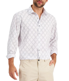 Alfani Dress Shirt Mens White Black Diamond Stretch Size 15/15.5 x 34/35 $60
