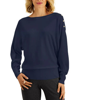 JM Collection Dolman Button-Trim Sweater Dark Blue Size M