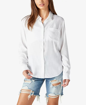 Lucky Brand Boyfriend Button-Down Shirt White Size S MSRP $80