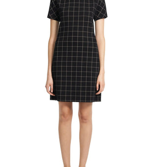 THEORY Windowpane Plaid Shift Dress Size P Black MSRP $375