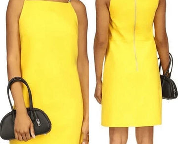 Michael Kors Women's Straight-Neck Chain-Strap Dress Yellow Size 2 MSRP $155