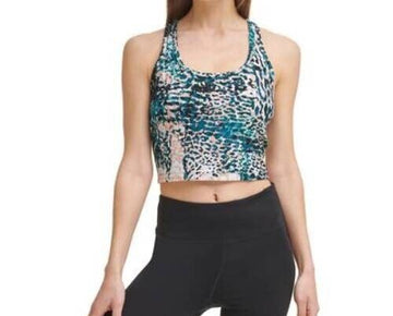 Calvin Klein Womens Printed Racerback Cropped Tank Top green Size S MSRP $50