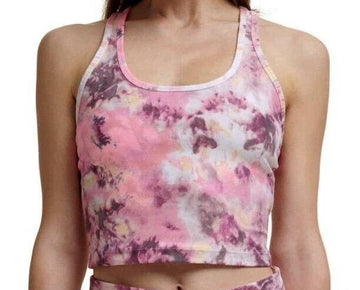 CALVIN KLEIN PERFORMANCE Printed Racerback Cropped Tank Top Pink Size L MSRP $50