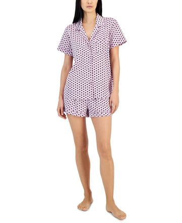I.N.C. Women 2-Pc Stretch Satin Notch Collar Pajamas Set Purple Size M MSRP $55