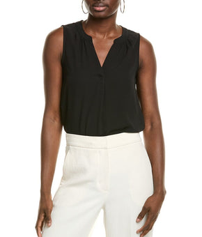 T Tahari NWT Women's Sleeveless Split Neck Blouse Top Shirt Size XS Black $68