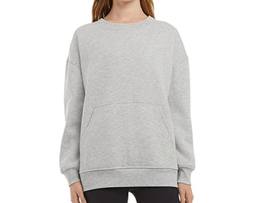 Danskin Ladies' Oversized Crewneck with Pocket, Light Heater Grey, Small
