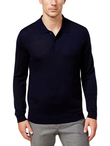 Club Room Mens Merino Wool Blend Polo Pullover Sweater Size L Blue