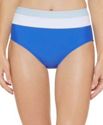 Dkny Women's Colorblocked High Waist Bikini Bottoms Swimsuit Blue Size L