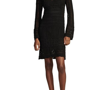 Lucky Brand Women's Cotton Long-Sleeve Lace-Up Crochet Dress Black Size S $149