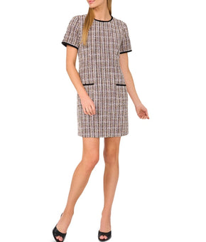 CeCe Women's Contrast-Trim Tweed Short-Sleeve Dress Pink Black Size 12 $159