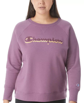 CHAMPION Plus Size Powerblend Logo Boyfriend Sweatshirt Purple 1X MSRP $50