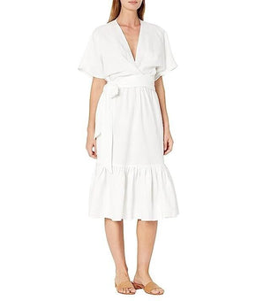 LAUREN Ralph Lauren Belted Linen Wrap-Style Dress White Size 4 MSRP $185