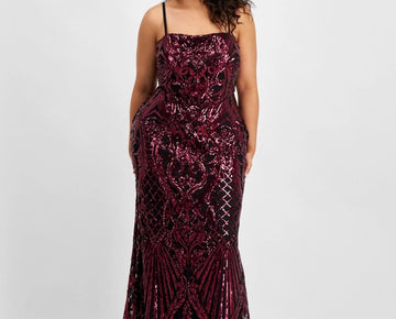 B Darlin Plus Size 18W Sequin Tie-back Square-Neck Gown Black Pink MSRP $149