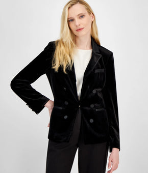 Tahari ASL Women's Velvet Faux Double-Breasted Jacket Black Size 8 $169