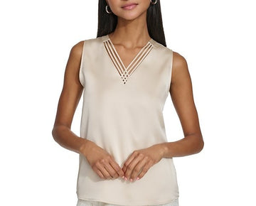 Karl Lagerfeld Women's Strappy-Neck Sleeveless Top Size M GOLD $79