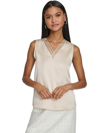 Karl Lagerfeld Women's Strappy-Neck Sleeveless Top Size M GOLD $79