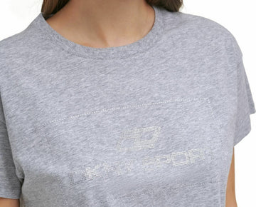 DKNY Womens Sport Cotton Embellished Logo T-Shirt Gray Size S MSRP $45