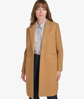 Tommy Hilfiger Fleece Notch-Collar Open-Front Topper Tan Brown Size L MSRP $169