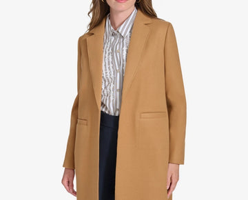 Tommy Hilfiger Fleece Notch-Collar Open-Front Topper Tan Brown Size L MSRP $169