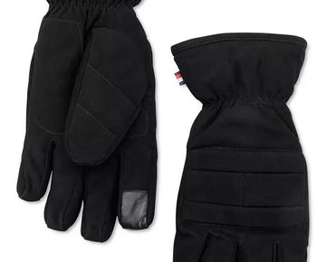 Tommy Hilfiger Men Black Flag Quilt Leather Tech Tip Work Gloves Fleece MSRP $88
