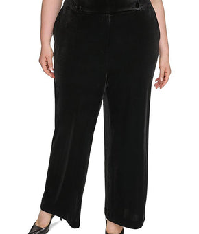 Calvin Klein Womens Plus Whitney Solid Velvet Wide Leg Pants Black Size 20W
