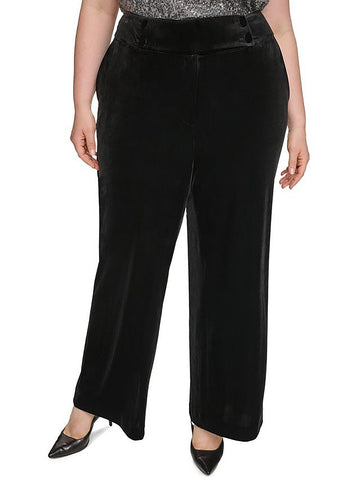 Calvin Klein Womens Plus Whitney Solid Velvet Wide Leg Pants Black Size 20W