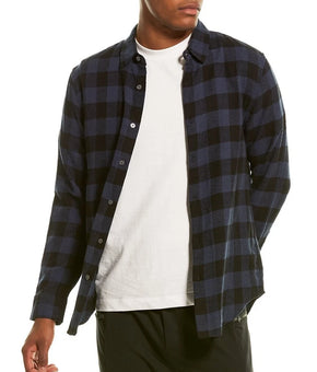 Magaschoni Mens Button Down Flannel Shirt 100% cotton Navy Black Size L MSRP $58