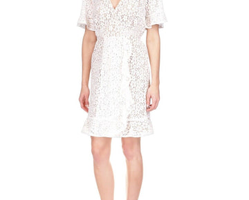 Michael Kors Petite Lace Faux-Wrap Mini Dress Size P/L White MSRP $195