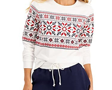 Charter Club Womens White Ribbed Printed Crew Neck Holiday Sweater Size XL