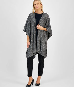 Anne Klein Women's Sequin Trim Open-Front Cape Gray Size S/M MSRP $119