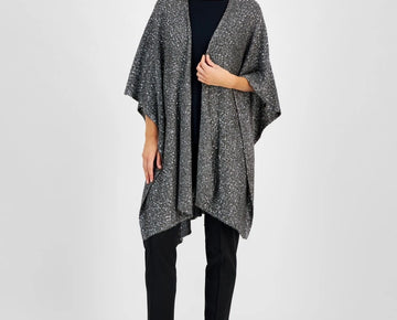 Anne Klein Women's Sequin Trim Open-Front Cape Gray Size S/M MSRP $119